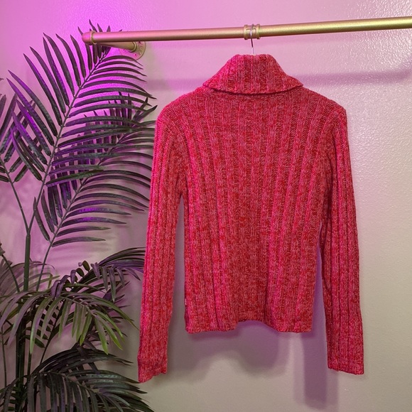 AEROPOSTALE - PINK AND RED KNIT TURTLE NECK SWEATER - Picture 2 of 8